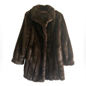 Dennis Basso faux fur brown coat midi length size L